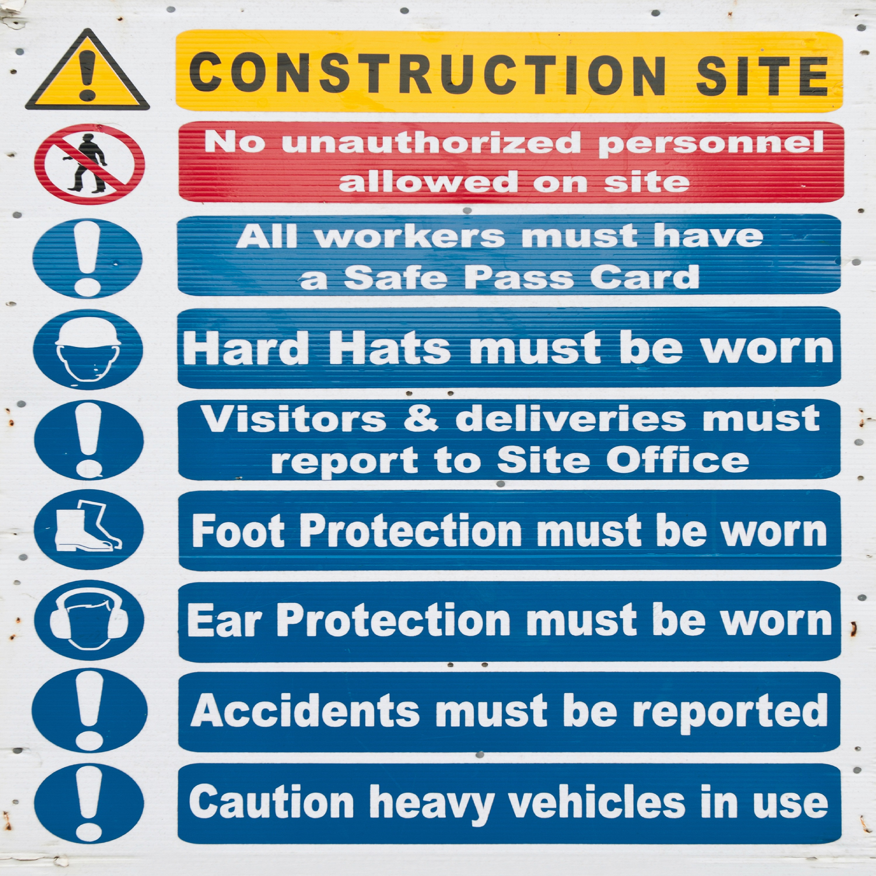 Must be working. Construction Safety Rules. Safety Rules at the Construction site. Safety on the Construction site. Safety and Health measures on Construction site.